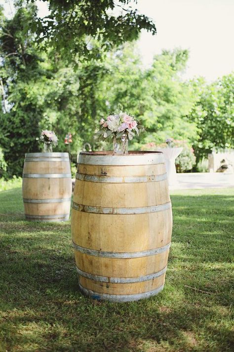 Cocktail Table Decor, Cocktail Hour Decor, Barrel Wedding, Barrel Table, Cocktail Hour Wedding, Rustic Wedding Venues, Eco Friendly Wedding, Wooden Barrel, Venue Decor