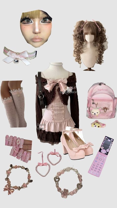 Gyaru outfit idea! ✨️ #gyaru #outfit #ideas #girls #pink #brown #hellokitty #cute Kawaii Gyaru Outfits, Gyaru Shein, Gyaru Outfits Ideas, Simple Gyaru Outfit, Gyaru Outfit Ideas, Gyaru Fits, Gyaru Outfits, Gyaru Outfit, Gyaru Aesthetic