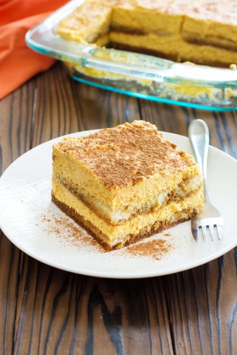 Pumpkin tiramisu is deliciously easy. It'll be a crowd pleaser this Thanksgiving. Cannoli Tiramisu, Tiramisu Filling, Pumpkin Tiramisu, Coffee Tiramisu, Fall Eats, Pumpkin Treats, Recipe Pumpkin, Pumpkin Spice Recipe, Pumpkin Desserts