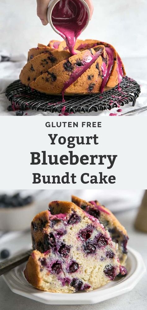 Blueberry Yogurt Cake, Blueberry Glaze, Healthy Blueberry Cake, Lemon Blueberry Bundt Cake, Blueberry Bundt, Blueberry Bundt Cake, Gluten Free Cake Recipe, Blueberry Cake Recipes, Cake Delicious