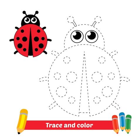 Ladybug Worksheet, Ladybird Drawing, Learning Shapes Activities, Ladybug Vector, White Ladybug, Grouchy Ladybug, Ladybug Coloring Page, Trace And Color, Bug Coloring Pages