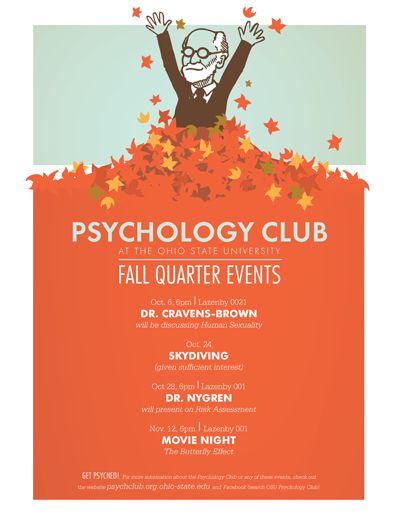 Psychology Club poster series. Designed by Laura Sanders Psychology Club Ideas, Freudian Slip, Club Posters, College Club, Big Shoes, Club Poster, The Ohio State University, Swing Dance, Shoes Too Big