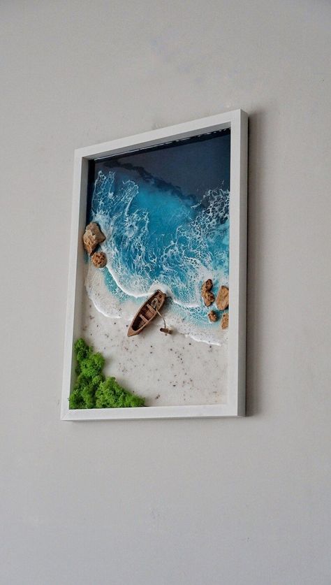 Resin Scene Art, 3d Ocean Art, Beach Resin Art, Resin Beach Art, Epoxy Resin Wall, Resin Art Canvas, Seni Resin, Resin On Canvas, Desain Buklet