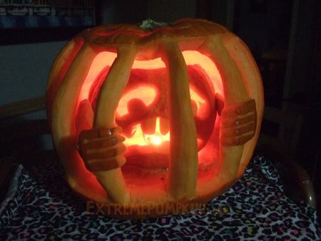 Pumpkin In Jail Carving, Pumpkin Carving Jail Cell, Jail Pumpkin Carving Ideas, Carvings Designs, Halloween Pumpkins Carvings Designs, Cute Pumpkin Carving, Pumkin Carving, Halloween Pumpkin Carving Stencils, Carving Stencils