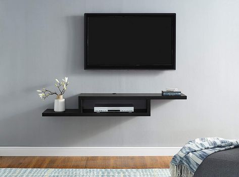 Martin Furniture Asymmetrical Wall-Mounted Console Wall Mounted Tv Console, Wall Mount Tv Stand, Tv Stand Wayfair, Floating Tv Stand, Floating Tv, Tv Shelf, Tv Stands And Entertainment Centers, Floating Wall, Wall Mounted Tv