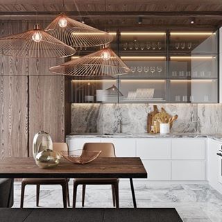 A look into interesting kitchen cabinets. Loving the three lights. By Olga Chernyayeva and Aleysa Kasianenko • • • • • • #interior #interiordesign #architecture #interiorinspo #interiorinspiration #interiors #decor #house #inspiration #marble #theworldofinteriors #chandelier #luxury #mansion #homedecor #interiordesigner #design #homedesign #adstyle #elledecor #kitchen #interiorinspiration #interiors #homedesign #decoration #decorlovers #art #vogueliving #interiordecorating #inspo L Shape Kitchen Layout, L Shaped Kitchen Designs, Kitchen Designs Layout, New Kitchen Cabinets, Classic Kitchen, Wood Kitchen Cabinets, Sopot, Kitchen Lighting Fixtures, Kitchen Room Design