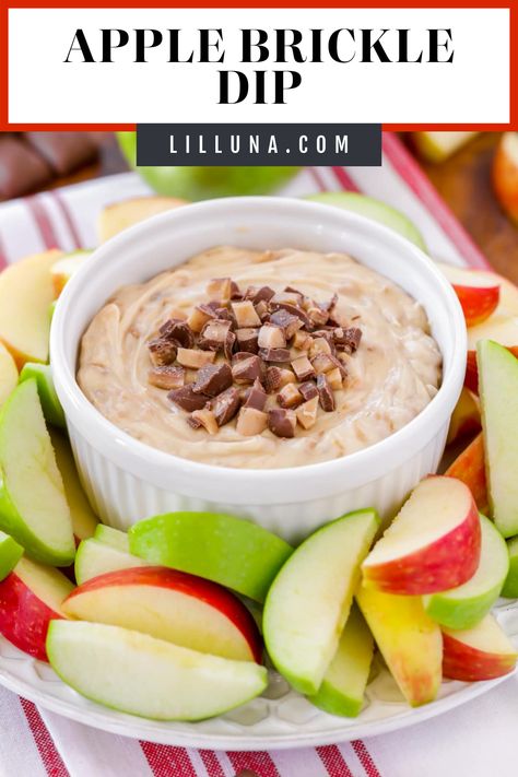 This 5-Ingredient Apple Brickle Dip recipe takes minutes to make and is so delicious! Plus, it uses common ingredients. The addition of Heath Toffee Bits makes it even better! #applebrickledip #appledip #brickledip #fruitdip #diprecipe Apple Brickle Dip, Brickle Recipe, Brickle Dip, Best Chicken Enchilada Recipe, Toffee Dip, Heath Toffee, Apple Dip Recipe, Homemade Chocolate Truffles, Dessert Truffles