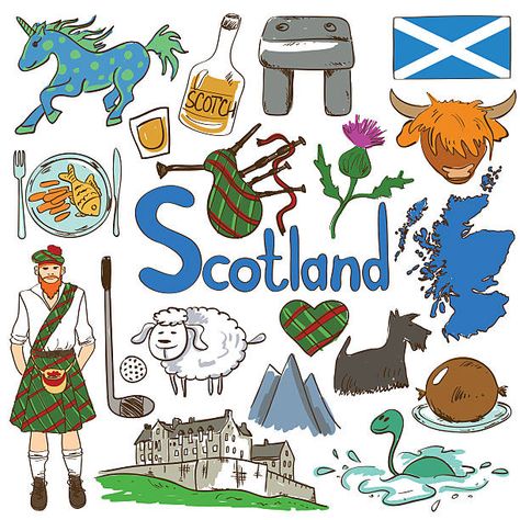 Scotland Symbols, العصور الوسطى, Geography For Kids, Travel Icon, World Geography, We Are The World, Vector Art Illustration, Cool Sketches, World Cultures