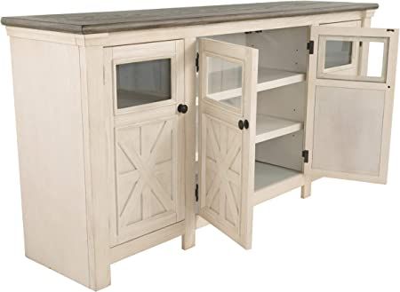 Signature Design by Ashley Bolanburg Two Tone Farmhouse TV Stand, Fits TVs up to 72", 3 Cabinets and Adjustable Storage Shelves, Whitewash Large Tv Stand, Dining Room Server, Large Tv Stands, Farmhouse Fresh, Farmhouse Tv Stand, Estilo Shabby Chic, Large Tv, Ashley Furniture Homestore, Weathered Oak