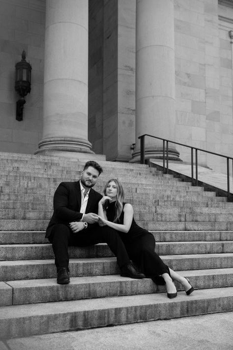 Timeless and Classic Engagement Photos - annieritterjones.com Black And White Engagement Photos City, Engagement Photos City Classy, Editorial Engagement Shoot, Old Money Engagement Photos, Engagement Photo Shoot Poses, City Engagement Pictures, Classic Engagement Photos, Timeless Engagement Photos, Announcement Pictures