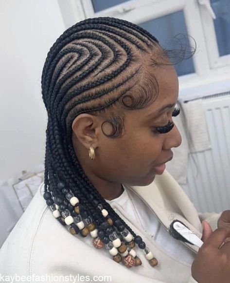 Best Short Hairstyles With Attachment For Ladies in 2024 - Kaybee Fashion Styles Weaving Styles For Short Natural Hair, Alicia Keys Cornrows Natural Hair, Short Alicia Keys Braids, Alicia Keys Braids 2023, Short Weaving Hairstyles, Short Alicia Keys Braids With Beads, Trending Cornrows 2024, Alicia Keys Cornrows Braids, Alicia Keys Braids 2000s