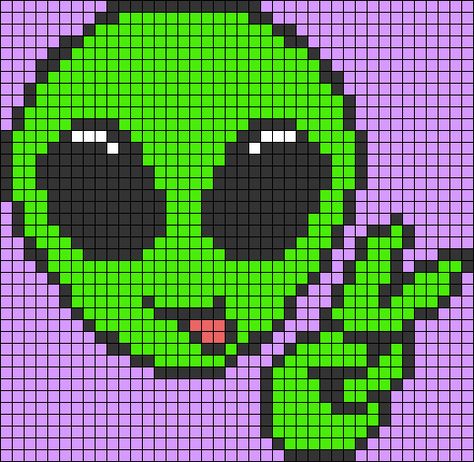 Alien Knitting Chart, Rave Pixel Art, Alien Alpha Pattern, Pixel Art Grid Crochet, Alien Pixel Art, Peace Doodle, 8 Bit Crochet, Funny Pixel Art, Crochet Grid