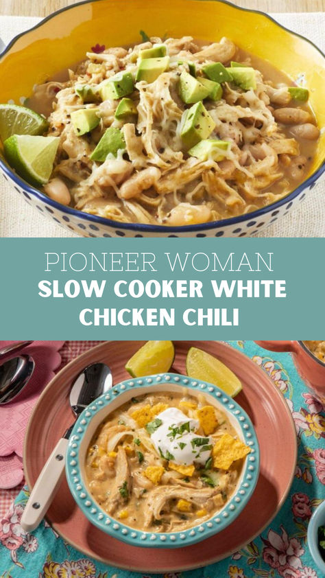 Pioneer Woman Slow Cooker White Chicken Chili White Chicken Chili Slow Cooker Pioneer Woman, Chicken Chili Pioneer Woman, Pioneer Woman White Chicken Chili, White Chicken Chili Pioneer Woman, Slow Cooker Chicken Chili Recipe, Meals To Make With Chicken, Garlic Broth, White Chicken Chili Recipe Crockpot, Slow Cooker White Chicken Chili