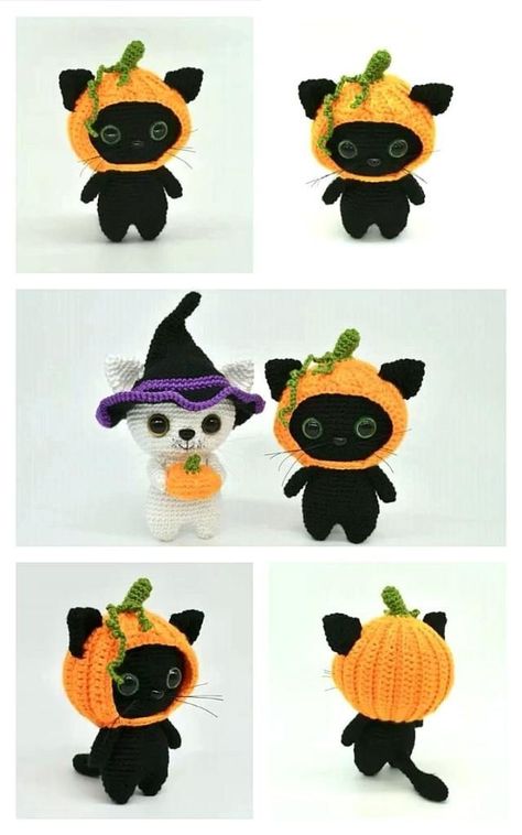 Halloween Cat Amigurumi, Crochet Free Pattern Halloween, Crochet Halloween Animals, Crochet Halloween Toys Free Pattern, Free Crochet Patterns Amigurumi Fall, Fall And Halloween Crochet, Free Creepy Crochet Patterns, Halloween Cat Crochet, Free Halloween Amigurumi Pattern