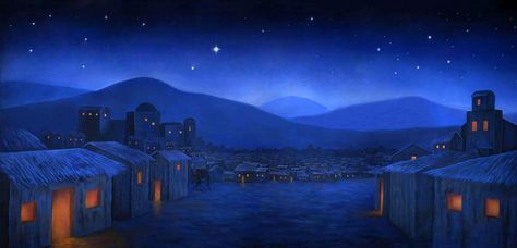 *Bethlehem Night* A nighttime Bethlehem prepares for the arrival of Joseph and Mary… and the birth of Jesus Christ. https://www.theatreworldbackdrops.com/389/bethlehem-night-backdrop #bethlehem #christmas #stars #dessert #nativity #handpainted #backdrop #biblical Bethlehem City Backdrop, Nativity Scene Backdrop, Bethlehem Background, Bethlehem Backdrop, Nativity Background, Bethlehem Scene, Nativity Backdrop, Night In Bethlehem, Jesus Born