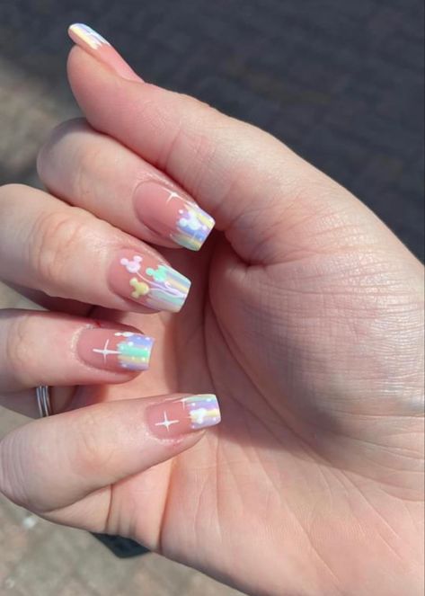 Disneyworld Nails Ideas, Disney Nails Glitter, Disney Chrome Nails, Disneyland Nails Designs, Sleeping Beauty Nails, Disney World Nails, Cinderella Nails, Disney Themed Nails, Disneyland Party