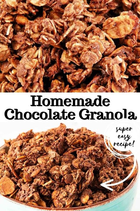 Healthy Chocolate Granola Recipe, Healthy Chocolate Granola, Homemade Chocolate Granola, Almond Granola Recipe, Chocolate Granola Recipe, Easy Granola Recipe, Healthy Dark Chocolate, Easy Granola, Resep Smoothie