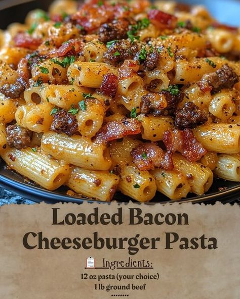 Ever had a dish that takes you right back to the comfort of home? 🍽️ Imagine this: you just finished a long day, and all you crave is something hearty, something that feels like a warm hug on a plate. That’s where the *Loaded Bacon Cheeseburger Pasta* comes in! 🥓🍔🍝 Picture the sizzle of bacon, the savory beef, and the creamy, cheesy goodness—all mixed into one perfect bite. Each forkful reminds you of your favorite burger, but with the comforting twist of pasta. It’s quick, satisfying, and a... Loaded Bacon Cheeseburger Alfredo, Loaded Bacon Cheeseburger Alfredo Pasta, Loaded Bacon Cheeseburger Pasta, Bacon Cheeseburger Pasta, Beef And Pasta, Street Food Business, Potato Skillet, Cheeseburger Pasta, Juicy Burger