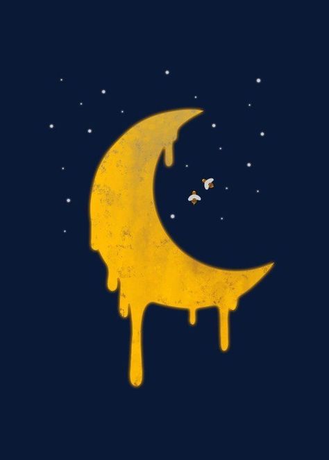 Honey Illustration, Cafe Logos, Cheese Design, Honey Milk, Moon Silhouette, Moon Icon, Yellow Moon, Paper Background Design, Honey Moon