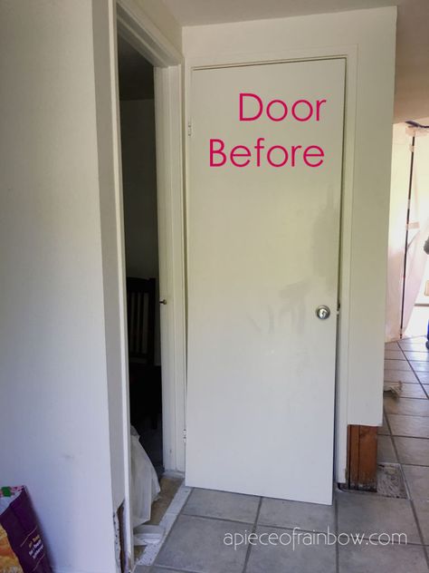 Transform an old hollow core door into boho and farmhouse style DIY painted panel door for under $20! Easy makeover with simple tools and materials. Great home improvement idea on a budget! - A Piece Of Rainbow boho living, bohemian, kitchen ideas, colorful farmhouse, modern kitchen, closet, interior design, #kitchen #kitchenideas    #beforeandafter #remodel #remodelingideas #painting #DIY #boho #bohemian #diy #farmhouse #farmhousedecor #diyhomedecor Boho Interior Door Colors, Wallpaper On Doors, Door Panelling Design Modern, Pantry Door Ideas Farmhouse Style, Redo Doors, Kitchen Ideas Colorful, Hollow Core Door Makeover Diy, Indoor Door Colors, Diy Exterior Door