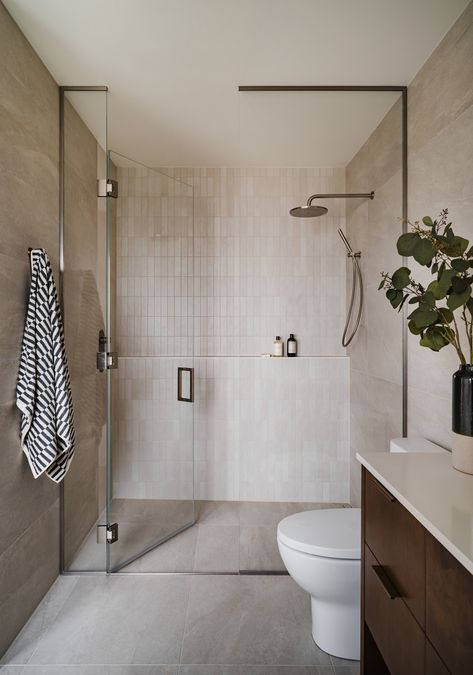 LEGER PROJECT — Olive & Neon Never Too Small Bathroom, Ledge Shower Wall, Vanity Toilet Shower Same Wall, Shower Feature Tile, Shower With Large Format Tile, Bathroom Shower Ledge, Bathroom Ledge Wall Design, Large Format Tile Small Bathroom, Large Format Bathroom Wall Tiles