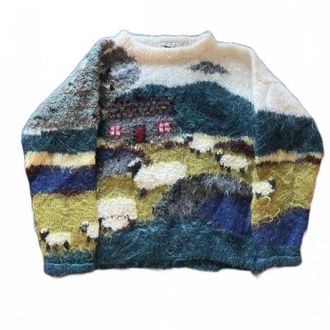 Sheep Sweater, Cottage Farm, Hand Knit Sweater, Vintage Knitwear, Knitted Jumper, Knitting Inspiration, Look Cool, Sleeve Sweater, Aesthetic Clothes