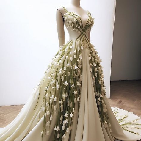 Gown Dress Design, Fairy Gown, Dress Design Ideas, Fairy Wedding Dress, Fairy Dresses, Nature Dress, Fairy Wedding, Fantasy Dresses, Fantasy Wedding