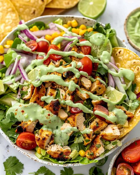 Easy Lime Chicken Taco Salad Are you looking for a fresh, zesty, and satisfying meal that’s perfect for any occasion? Look no further! This Easy Lime Chicken Taco Salad is ... Read more Healthy Diners, Bowls Recipes, Homemade Taco Seasoning Mix, Lime Chicken Tacos, Chicken Taco Salad, Healthy Bowls Recipes, Sprouts Recipe, Healing Art, Chicken Taco