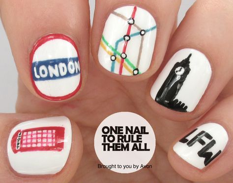 British Nails, Marathon Nails, Europe Nails, Red White And Blue Nails, Tumblr Nail Art, White And Blue Nails, Travel Nails, London Culture, Avon Nails