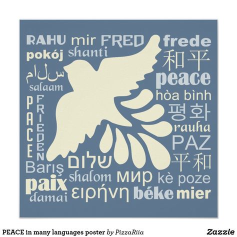 PEACE in many languages poster Peace Poster, Typographic Design, Create Custom Stickers, Corner Designs, Wedding Announcements, Art Display, Free Paper, Creative Space, Wood Wall Art