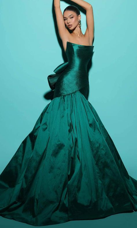 Tarik Ediz 98508 - Bow Trumpet Evening Gown Reception Dress Long, Tarik Ediz, Glamour Dress, Taffeta Dress, Ball Gowns Evening, Gala Dresses, Glam Dresses, Fashion And Style, Event Dresses