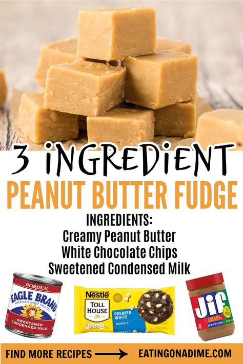 3 Ingredient Peanut Butter Fudge, Chocolate Chip Recipes Easy, Homemade Peanut Butter Fudge, Fudge Recipe Condensed Milk, Easy Peanut Butter Fudge Recipe, Peanut Butter Fudge Recipes, Peanut Butter And White Chocolate, Peanut Butter Fudge Recipes Easy, Microwave Peanut Butter Fudge