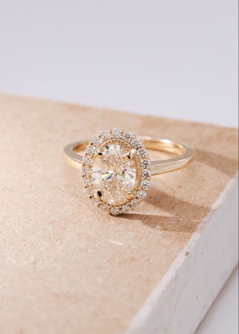 Oval Vintage Engagement Ring Halo, Oval Halo Engagement Ring Yellow Gold, Oval Single Halo Engagement Ring, Oval Gold Halo Engagement Ring, Yellow Gold Oval Halo Engagement Ring, Oval Halo Engagement Ring Stack, Oval Halo Gold Engagement Ring, Oval Engagement Rings With Halo, Halo Oval Engagement Ring With Band