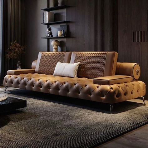 Leather Couch Living Room, Sofa Couch Living Room, Brown Sofa Living Room, Italian Living Room, Leather Couches Living Room, Living Room Furniture Styles, Genuine Leather Sofa, Sofa Leather, Leather Sofa Living Room