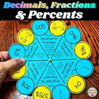 Math in Demand: Decimals, Fractions, and Percents Wheel Spinner Fractions And Decimals Project, Fraction And Decimal Activities, Fractions Into Decimals Converting, Convert Fractions To Decimals, Fraction Decimal Percent Activities, Decimals Activity, Math Models, Math Decimals, Math Classroom Decorations