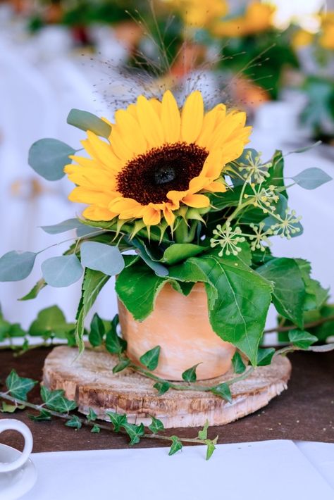 Faux Flower Arrangements Diy, Sunflower Table Arrangements, Flower Arranging Tutorial, Wild Sunflower, Sunflower Head, Pumpkin Vase, Sunflower Arrangements, Yellow Petals, Small Sunflower