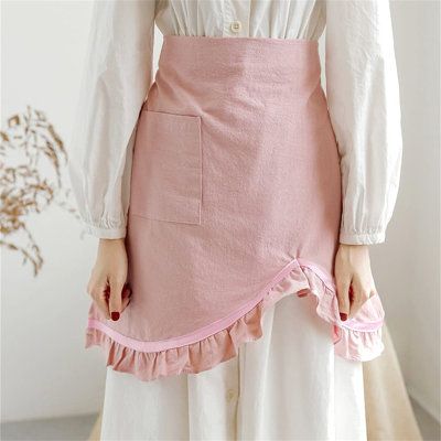 Cafe Apron, Pink Apron, Pinafore Apron, Embroidered Apron, Waist Apron, Short Apron, Cute Aprons, Half Apron, Kitchen Gloves