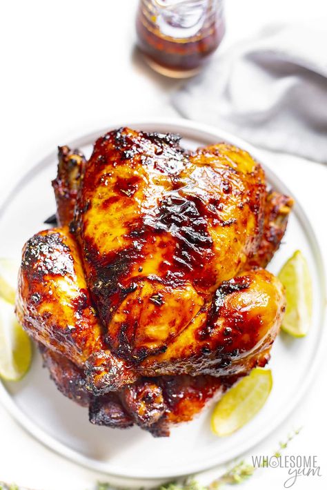 Honey Sriracha Chicken - Wholesome Yum Airfryer Whole Chicken, Baked French Onion Chicken, Whole Chicken Recipes Oven, Air Fryer Whole Chicken, Whole Baked Chicken, Honey Sriracha Chicken, Chicken Honey, Sriracha Chicken, 30 Minute Meals Easy