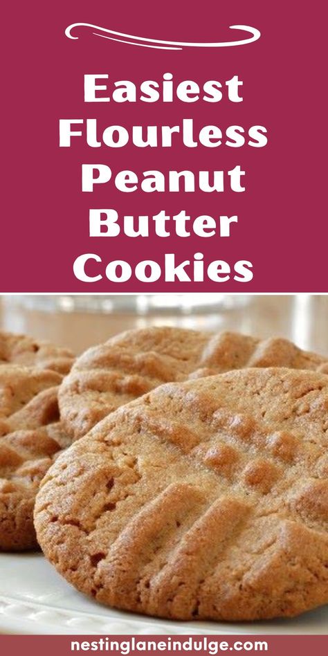 Peanut Butter Cookies recipe graphic. Sugar Free Peanut Butter Cookies, Butter Cookie Recipe Easy, Easiest Dessert, Flourless Peanut Butter Cookies, Cookie Recipes From Scratch, Super Easy Desserts, Weight Watchers Dessert Recipes, Best Peanut Butter Cookies, Easy Peanut Butter Cookies