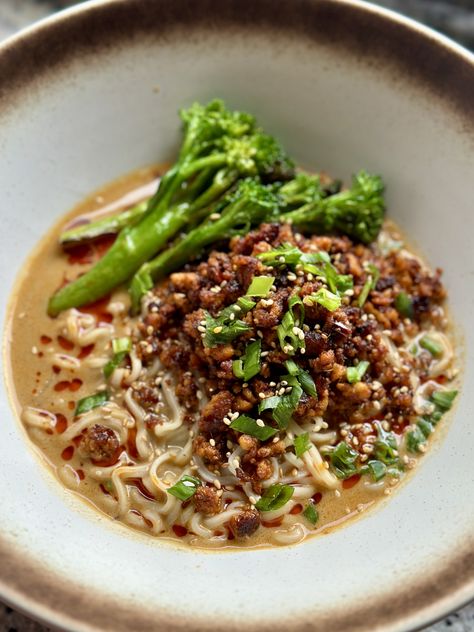 Vegan Tantanmen with Charred Tofu - Brown Girl Vegan Popcorn Tofu, Tofu And Broccoli, Vegan Bean Burger, Tofu Broccoli, Tofu Seasoning, Pickled Mustard Greens, Chili Oil Recipe, Roasted Eggplant Dip, Tofu Sandwich