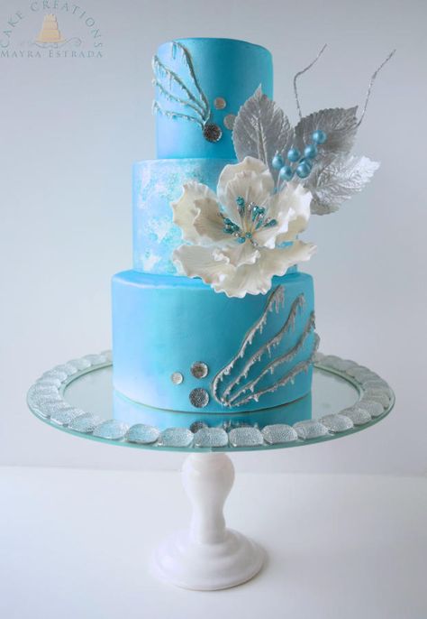 A Blue Winter - Cake by Cake Creations by ME - Mayra Estrada Sky Blue Wedding Cake, Snowflake Cakes, Sky Blue Wedding, Blue Wedding Cake, Round Wedding Cakes, Cake Wrecks, Winter Cake, Wedding Cakes Blue, Blue Cakes