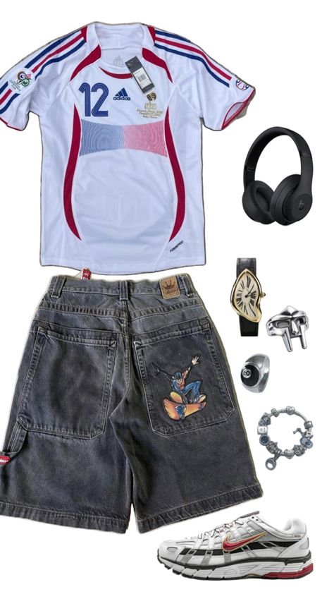 Youthful Outfits, Football Jersey Outfit, Outfits 2000s, Famous Outfits, Streetwear Fits, Outfits For Men, Street Fashion Men Streetwear, Guys Clothing Styles, Jersey Outfit