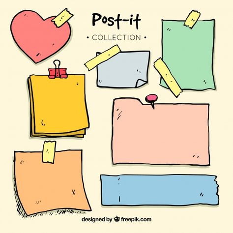 Set of hand drawn sticky notes. Download thousands of free vectors on Freepik, the finder with more than a million free graphic resources Buju Ideas, Orphan Quotes, Journal Printables Templates, School Aesthetics, Sticker Inspiration, Colorful Stationery, Bullet Journal Banner, Note Doodles, Doodle Frame