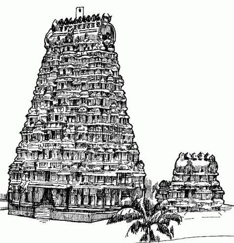 Road Schooling, Meenakshi Amman Temple, Indian Monuments, Tamil Culture, Basic Sketch, Meenakshi Amman, Culture Drawing, Temple Drawing, Ancient Indian Architecture