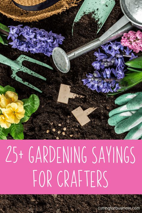 25+ Garden and Gardening Sayings for Silhouette and Cricut (Portrait, Cameo, Curio, Mint, Explore, Maker, and Joy) Crafters - by cuttingforbusiness.com. Gardening Sayings, Garden Quotes Signs, Spring Quotes, Crafting Inspiration, Garden Compost, Garden Quotes, Diy Wood Signs, Spring Sign, Garden Signs