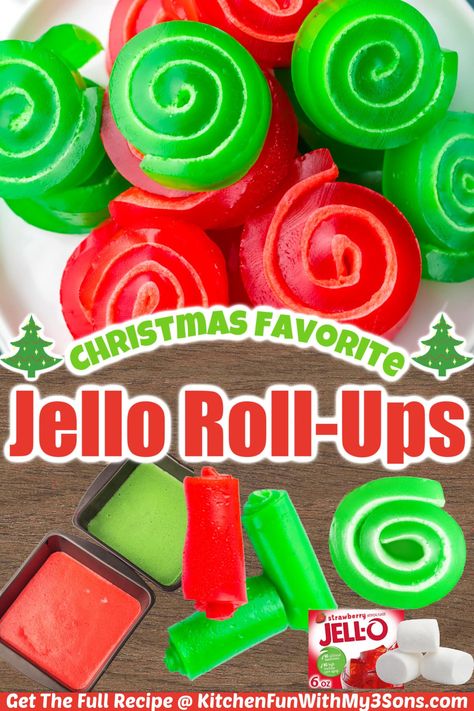 Make viral TikTok Jello Roll Ups with just three ingredients! A super easy and quick snack for the kiddos made with Jell-o and Marshmallows. Jello Roll Ups, Jello Pinwheels, Jello Water, Treats For Adults, Jello Creations, Christmas Dessert Platter, Mmm Cookies, Persnickety Plates, Christmas Jello