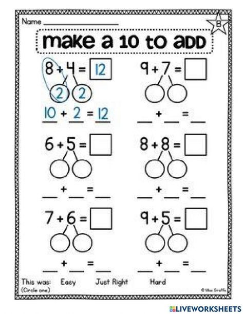 Make A 10 To Add Activities, Make A Ten, Making Ten, 2nd Grade Math Worksheets, 1st Grade Math Worksheets, Addition Worksheets, Fact Fluency, Math Strategies, Second Grade Math