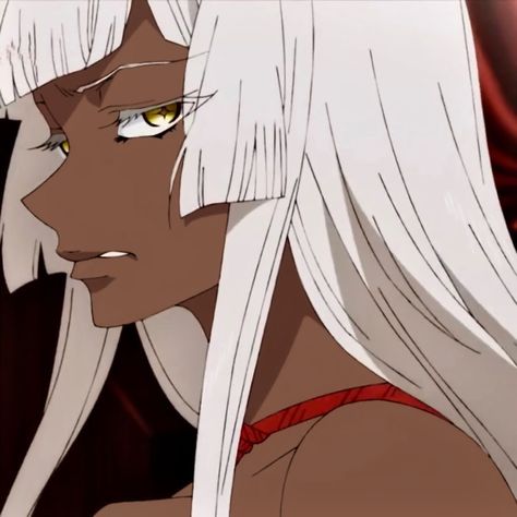 White Hair On Dark Skin, Dark Skin With White Hair, Character Art White Hair, Black Anime Pfp Aesthetic, White Hair Pfp, Black Anime Oc, White Hair Dark Skin, White Hair Character, Black Anime Pfp