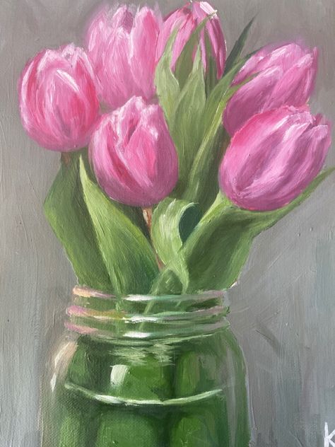 Tulip Art Painting, Elements Of Art Texture, Composition Painting, Yarn Painting, A Level Art Sketchbook, Tulip Painting, Tulips Art, Color Drawing Art, Large Canvas Painting