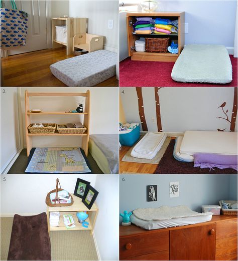 Montessori Infant Baby Change Areas at How we Montessori Montessori Infant, Montessori Infant Room, Montessori Nursery, Montessori Parenting, Nursery Changing Table, Toddler Potty Training, Montessori Bedroom, Diaper Changing Station, Corkboard Ideas Decor